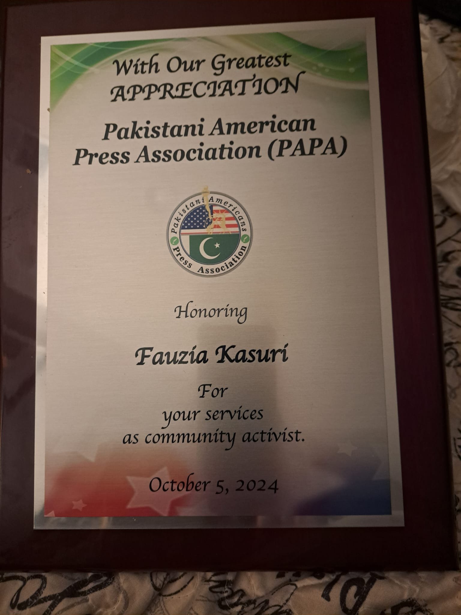 PAPA honors Fauzia Kasuri for Meritorious Services | Baaghi TV